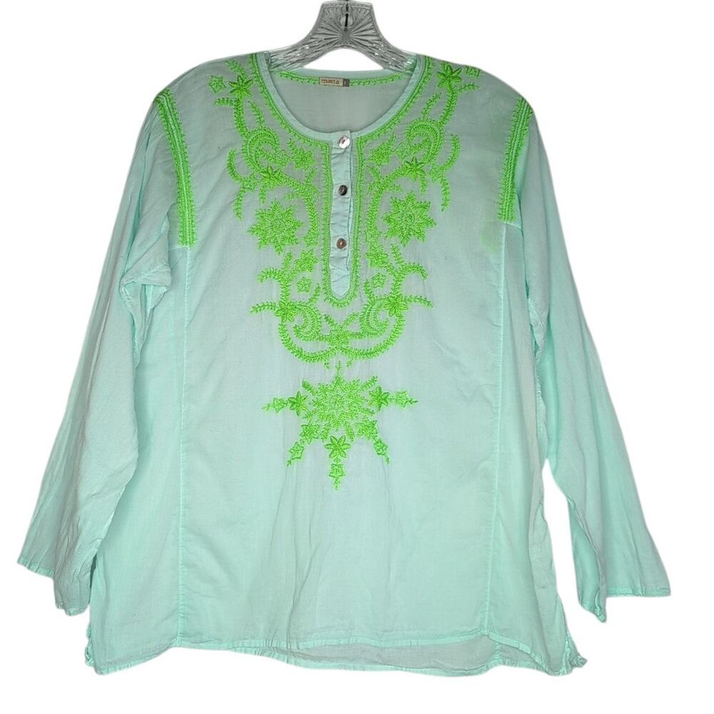Matta Women Embroidered Long-Sleeved Tunic Top Size Large Casual Resort Weekend